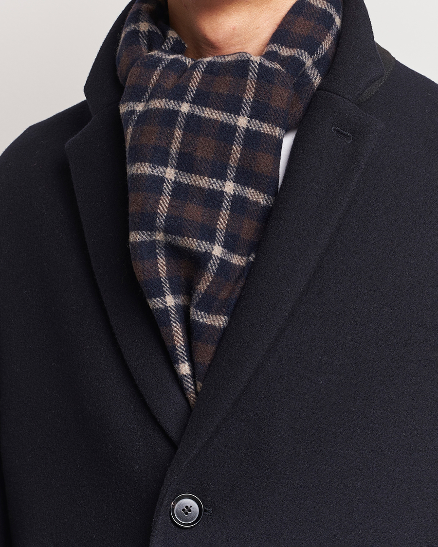 Herre | | Eton | Checked Wool Scarf Dark Brown