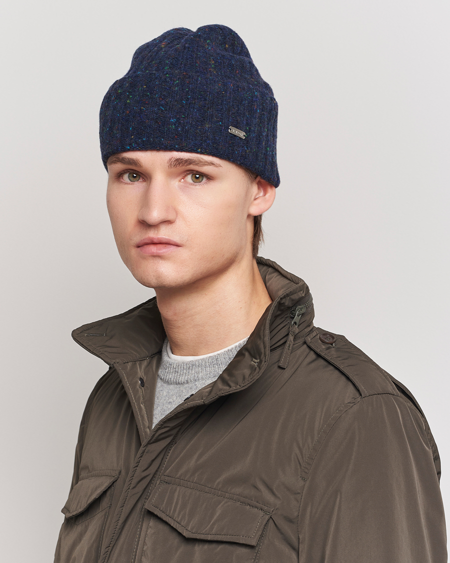 Herre |  | Eton | Wool Blend Donegal Beanie Navy Blue