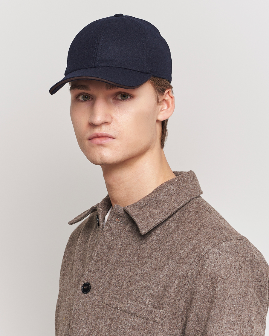 Herre |  | Eton | Wool Baseball Cap Navy Blue