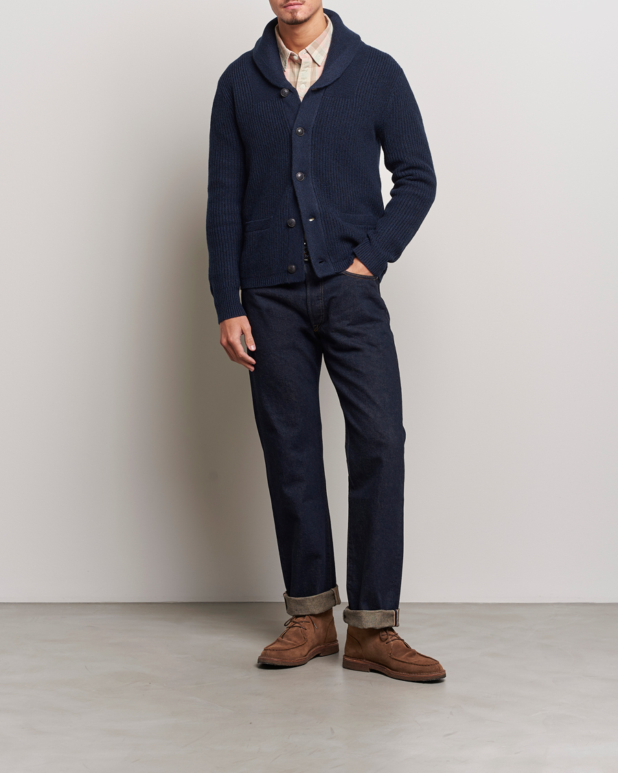 Herre | Gensere | RRL | Recycled Cashmere Shawl Cardigan Navy Heather