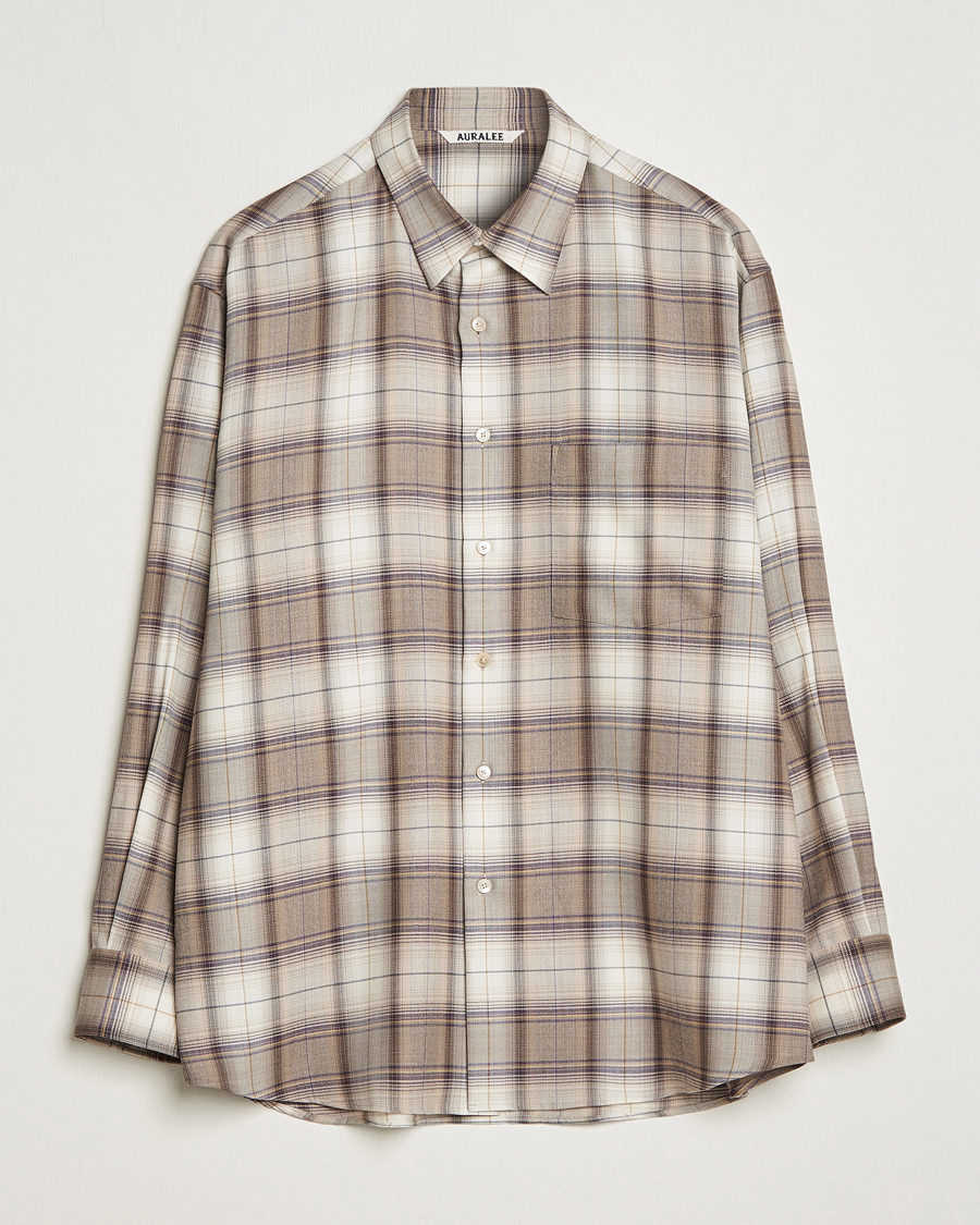 Herre | Skjorter | Auralee | Super Light Wool Shirt Brown Check