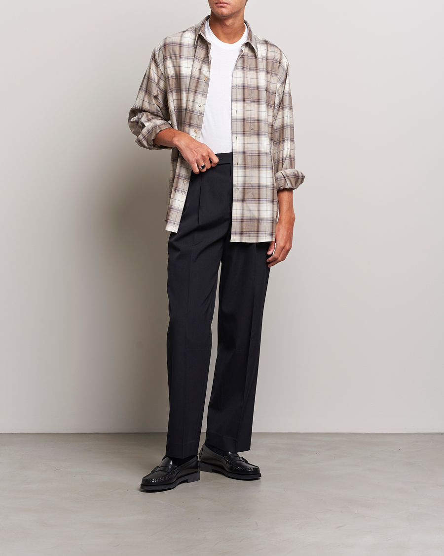 Auralee Super Light Wool Shirt Brown Check hos CareOfCarl.no