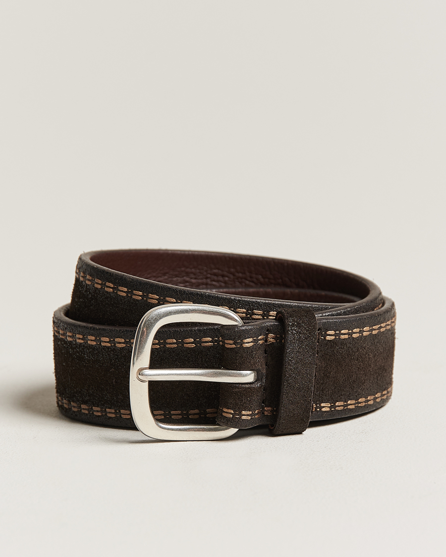 Herre | Orciani | Orciani | Suede Stitched Belt 3,5 cm Dark Brown