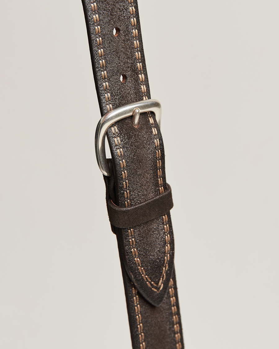 Herre | Orciani Suede Stitched Belt 3,5 cm Dark Brown | Orciani | Suede Stitched Belt 3,5 cm Dark Brown