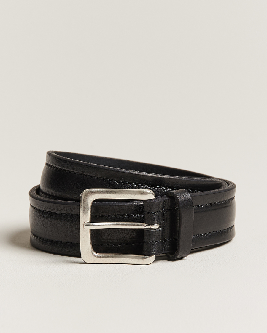 Herre | Orciani Vachetta Stitched Belt 3,5 cm Black | Orciani | Vachetta Stitched Belt 3,5 cm Black