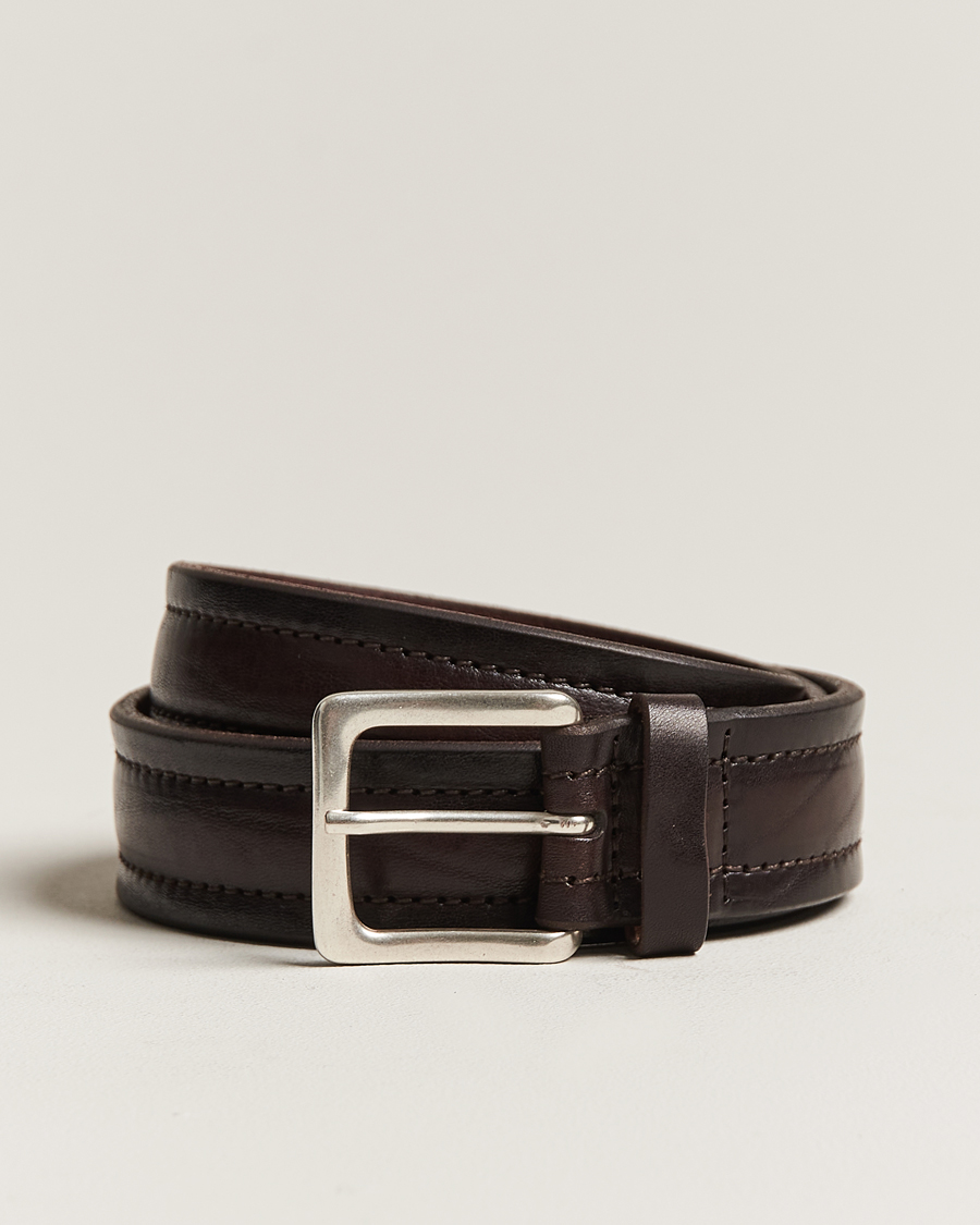 Herre | Orciani Vachetta Stitched Belt 3,5 cm Dark Brown | Orciani | Vachetta Stitched Belt 3,5 cm Dark Brown