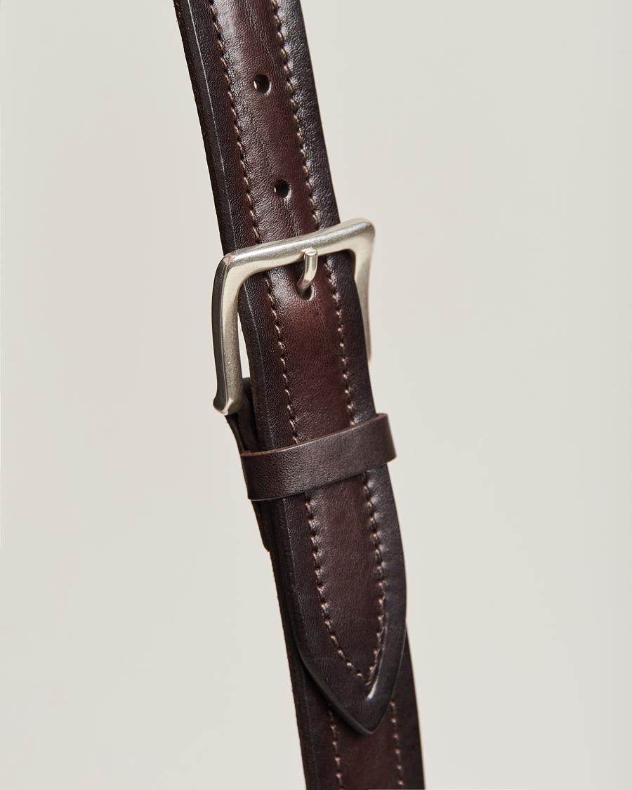 Herre | Orciani Vachetta Stitched Belt 3,5 cm Dark Brown | Orciani | Vachetta Stitched Belt 3,5 cm Dark Brown