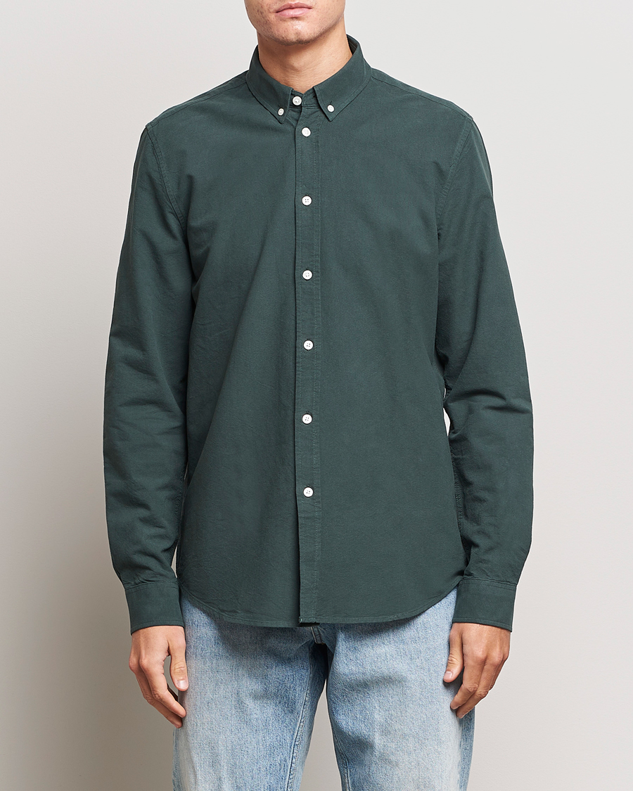 Herre |  | Samsøe Samsøe | Liam Striped Button Down Shirt  Darkest Spruce