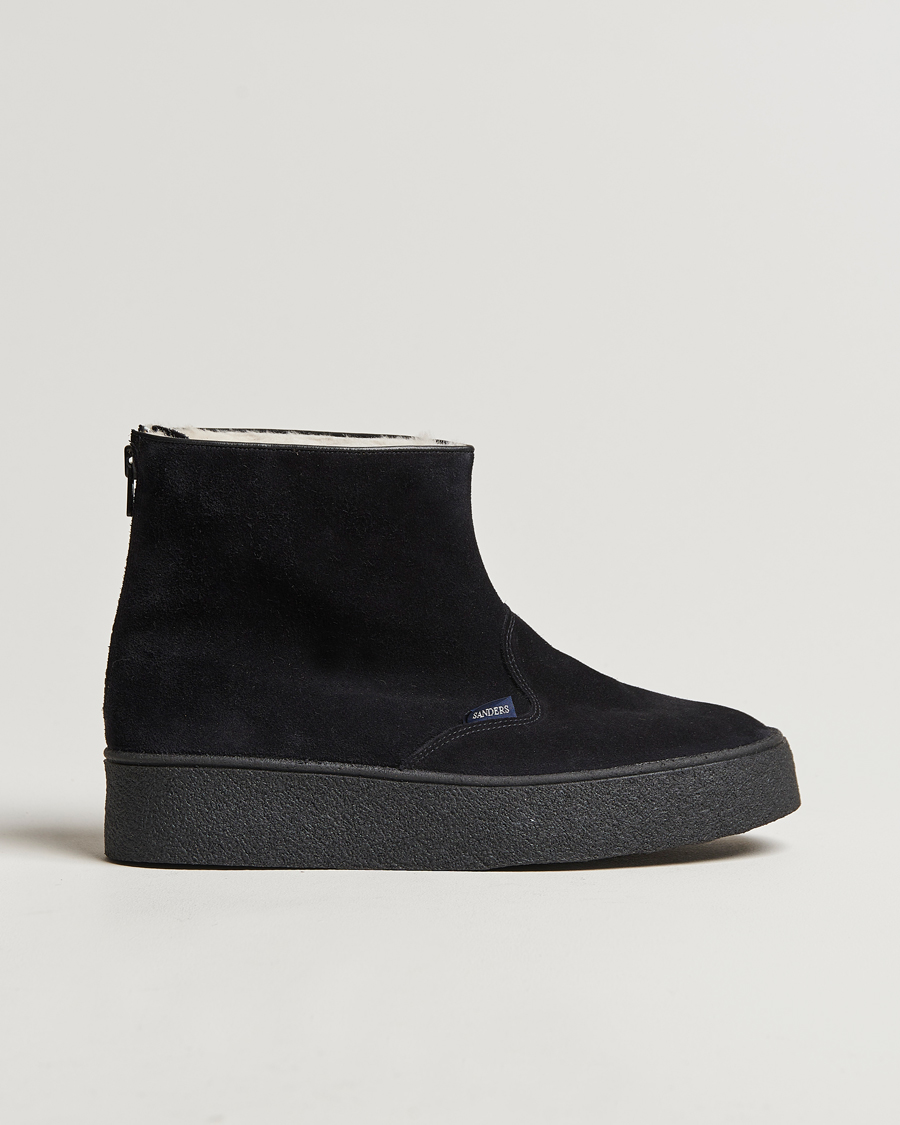 Herre | Sanders Sherling Lined Suede Curling Boot Black | Sanders | Sherling Lined Suede Curling Boot Black