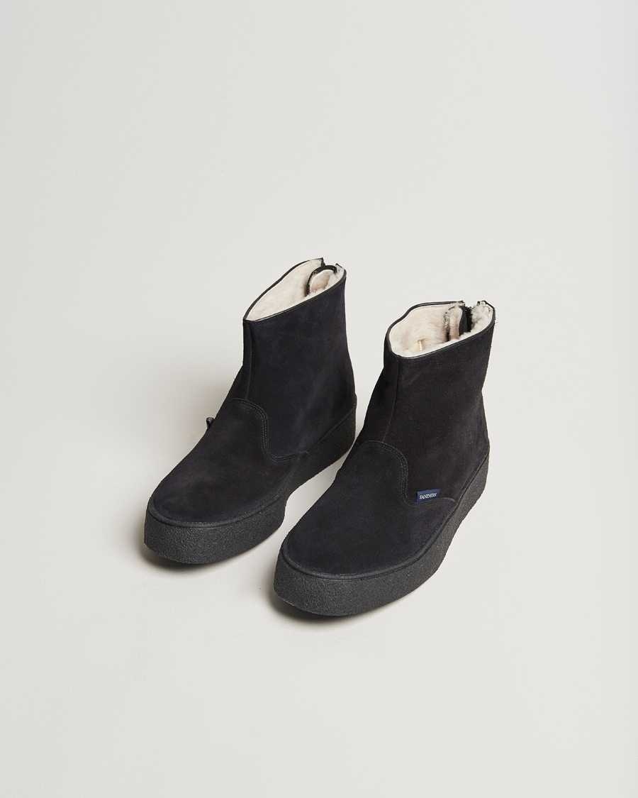 Herre | Sanders Sherling Lined Suede Curling Boot Black | Sanders | Sherling Lined Suede Curling Boot Black