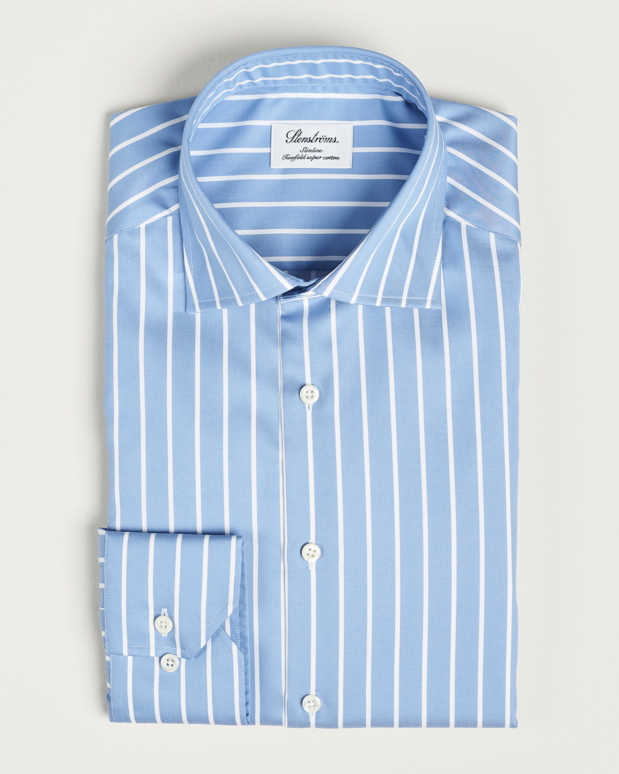 Herre |  | Stenströms | Slimline Striped Cut Away Shirt Blue