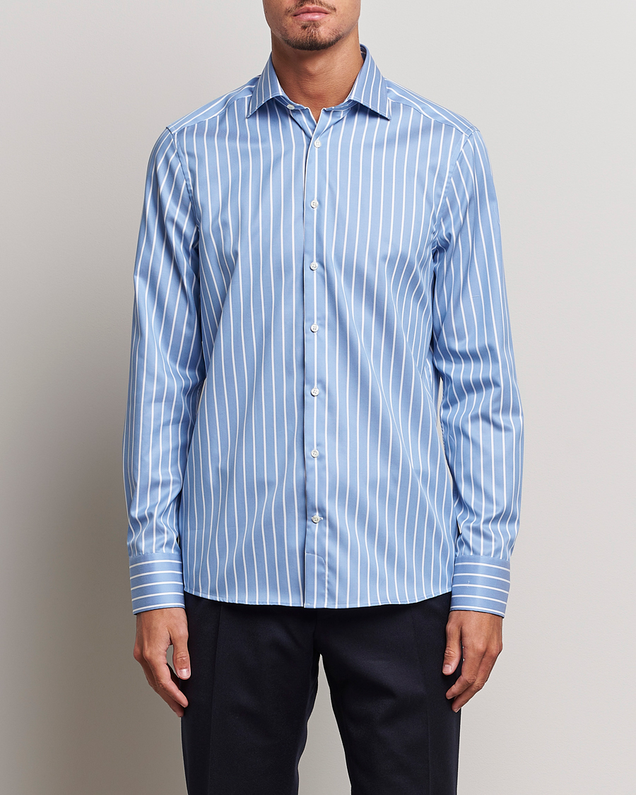 Herre |  | Stenströms | Slimline Striped Cut Away Shirt Blue