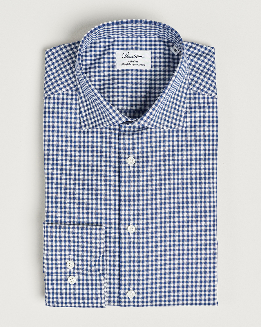 Herre | Businesskjorter | Stenströms | Slimline Mini Check Cut Away Shirt Blue