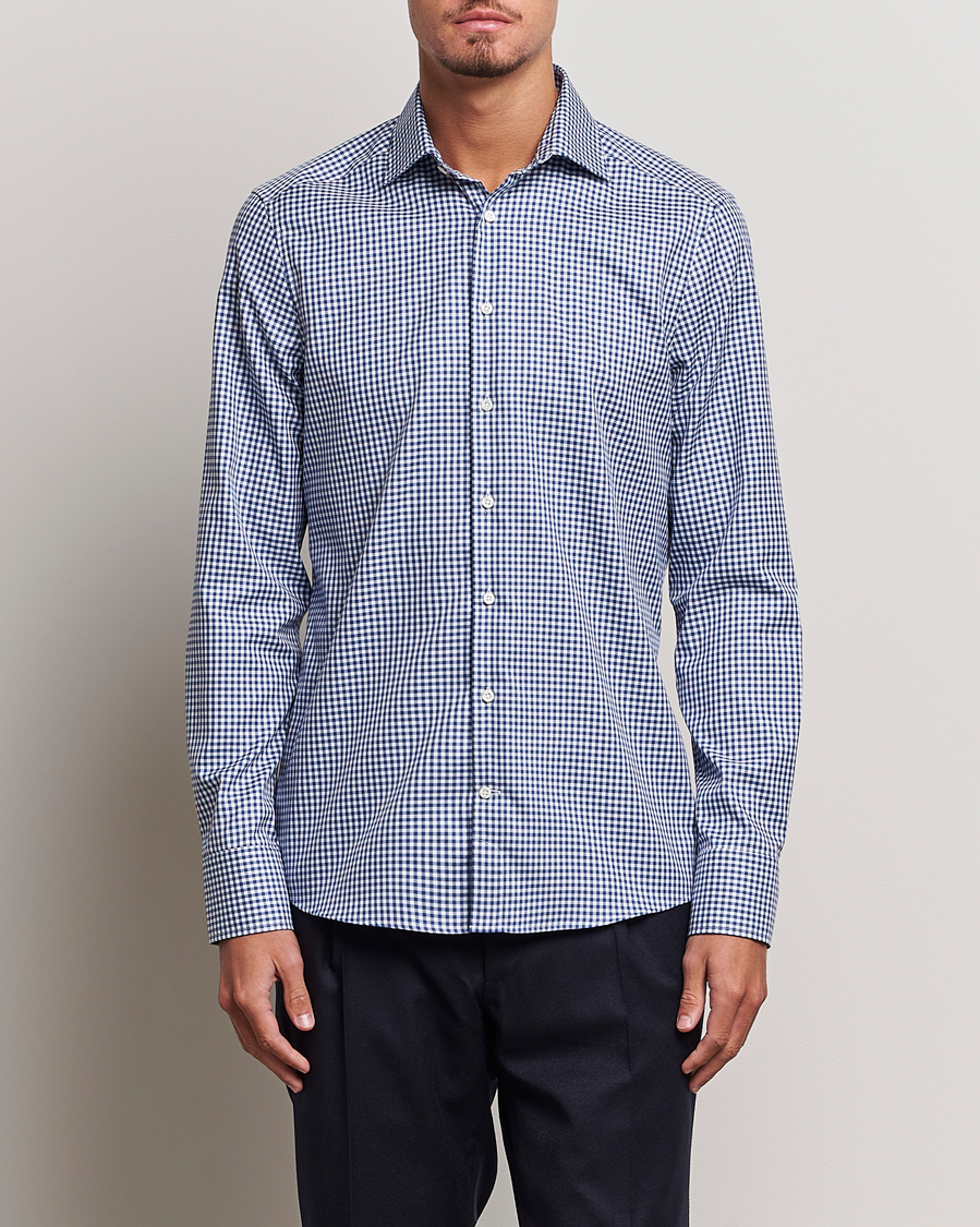 Herre | Businesskjorter | Stenströms | Slimline Mini Check Cut Away Shirt Blue