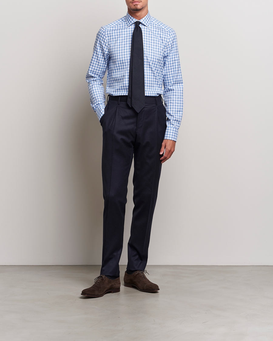 Herre | Skjorter | Stenströms | Slimline Check Cut Away Shirt Light Blue