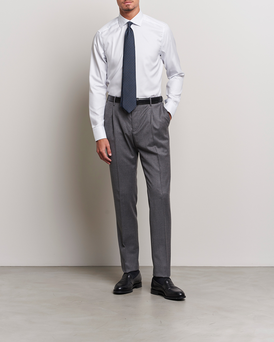 Herre | Skjorter | Stenströms | Slimline Thin Check Cut Away Shirt White