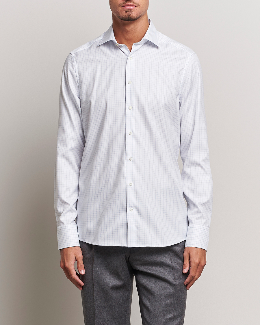 Herre | Skjorter | Stenströms | Slimline Thin Check Cut Away Shirt White