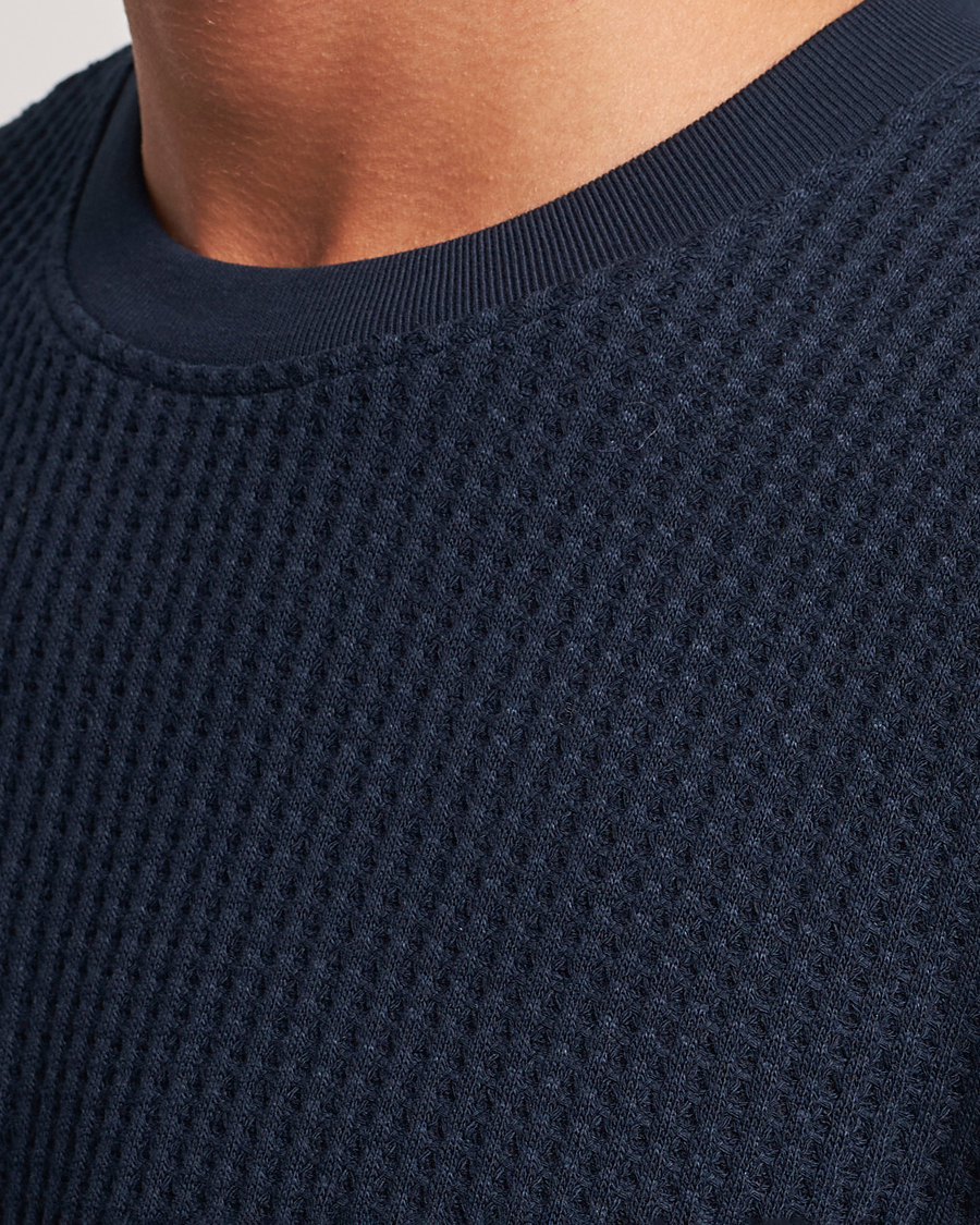 Herre | T-Shirts | Samsøe Samsøe | Samsøe & Samsøe Dino Waffle Knitted Crew Neck T-Shirt Salute Navy
