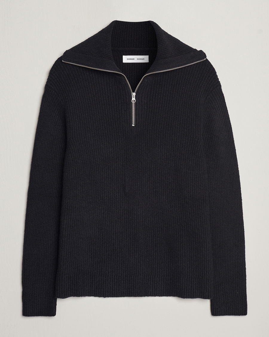 Herre | Gensere | Samsøe Samsøe | Samsøe & Samsøe Alts Heavy Knitted Half Zip Black