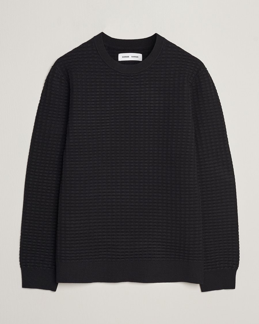 Herre | Gensere | Samsøe Samsøe | Samsøe & Samsøe Jules Waffle Knitted Crew Neck Black