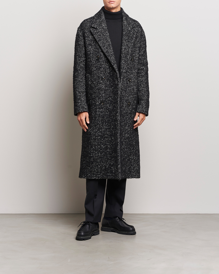 Herre | Jakker | J.Lindeberg | Willy Herringbone Oversize Coat Black Melange