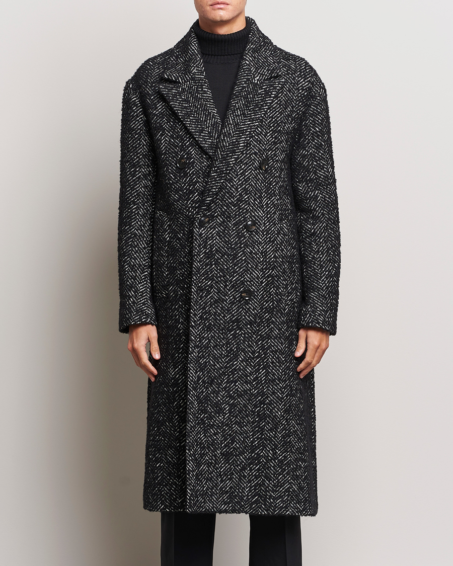 Herre | Jakker | J.Lindeberg | Willy Herringbone Oversize Coat Black Melange