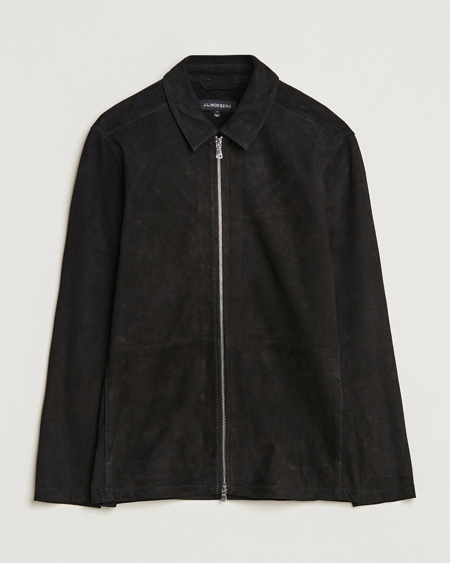 Herre | | J.Lindeberg | Jonah Suede Zip Overshirt Black