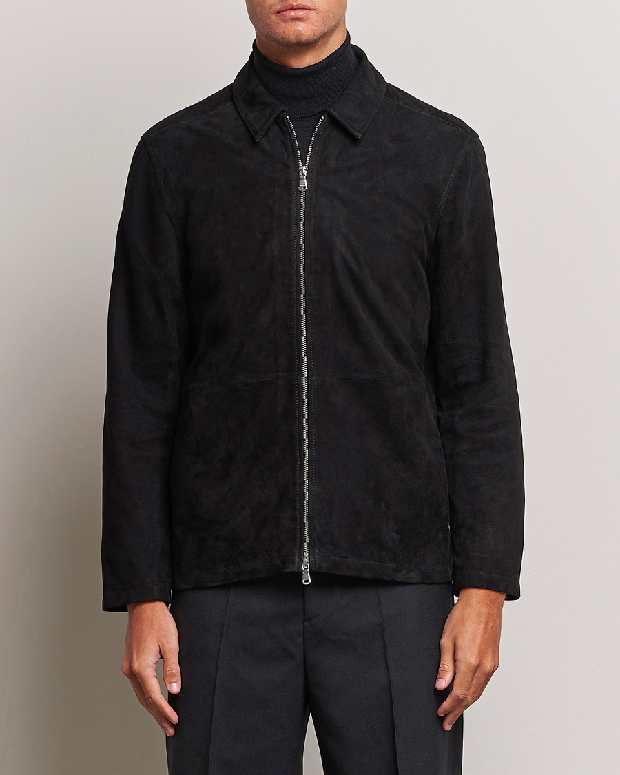 Herre | | J.Lindeberg | Jonah Suede Zip Overshirt Black