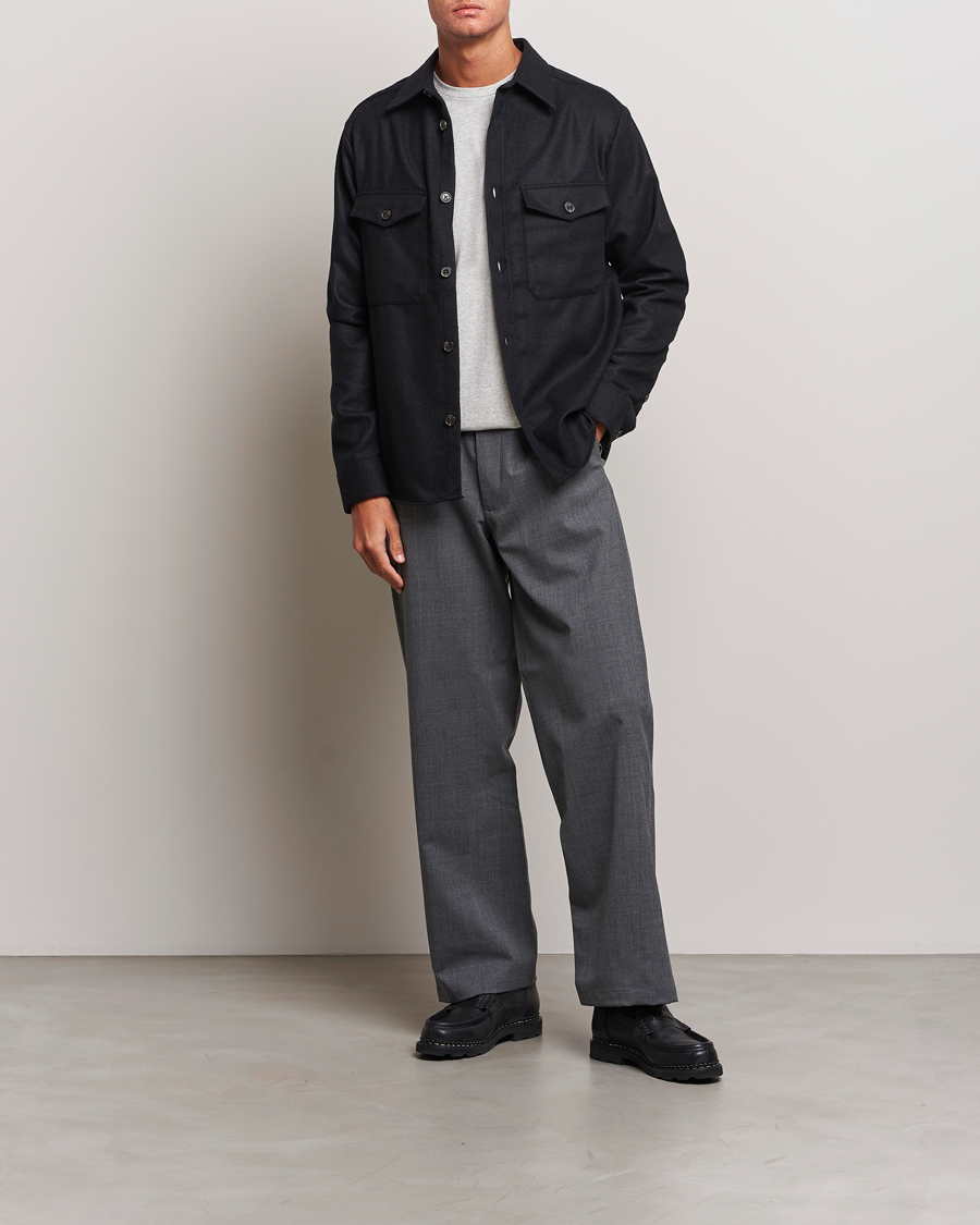 Herre | Skjorter | J.Lindeberg | Flat Wool Overshirt Black