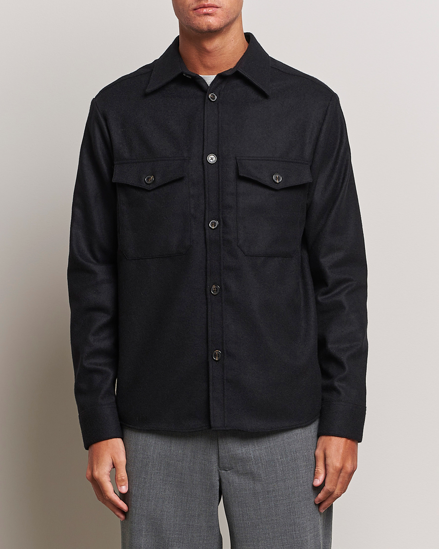 Herre | Overshirts | J.Lindeberg | Flat Wool Overshirt Black