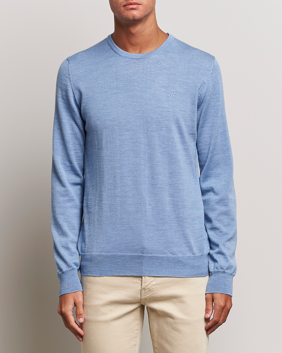 Herre | Gensere | J.Lindeberg | Lyle True Merino Crew Neck Pullover Washed Denim Blue