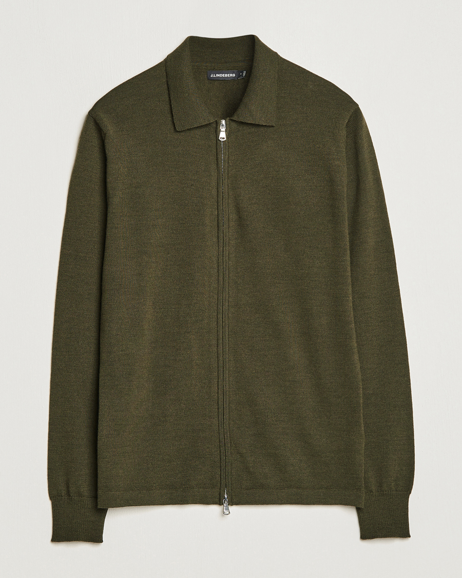 Herre | Gensere | J.Lindeberg | Nyle True Merino Zip Cardigan Forest Green