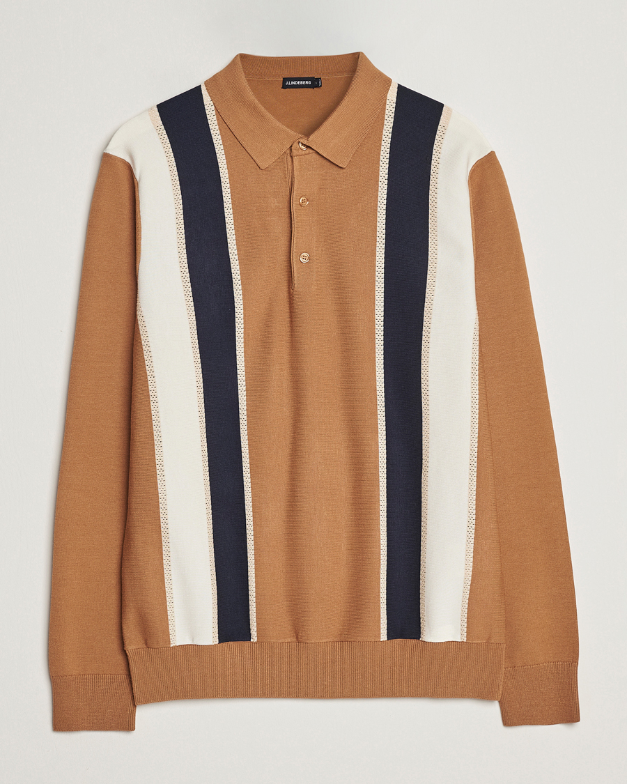 Herre | Gensere | J.Lindeberg | Heden Striped Knitted Polo Chipmunk