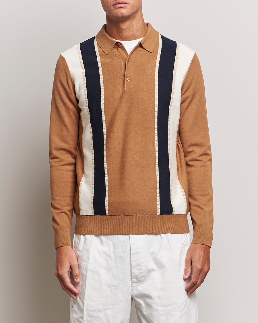 Herre | Gensere | J.Lindeberg | Heden Striped Knitted Polo Chipmunk