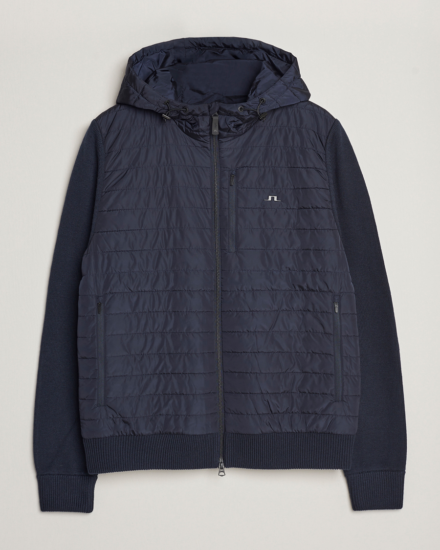 Herre | Gensere | J.Lindeberg | Pierre Knitted Hybrid Full Zip Hood Navy
