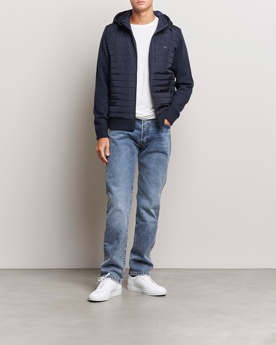 Herre | Gensere | J.Lindeberg | Pierre Knitted Hybrid Full Zip Hood Navy