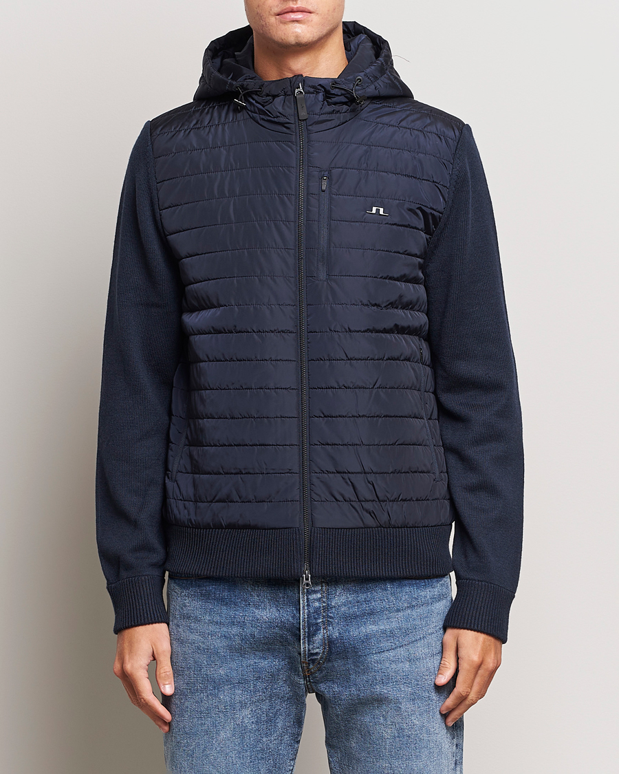Herre | Gensere | J.Lindeberg | Pierre Knitted Hybrid Full Zip Hood Navy