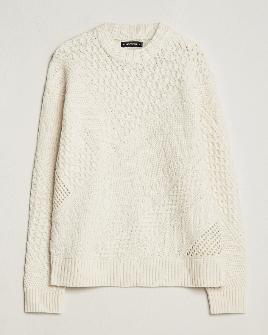 Herre | Gensere | J.Lindeberg | Savio Cable Knit Mock Neck Cloud White