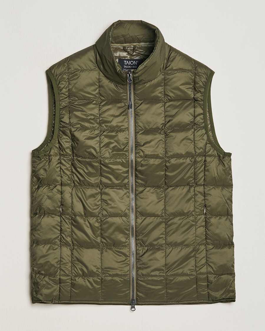Herre | Jakker | TAION | High Neck Full Zip Lightweight Down Vest Dark Olive