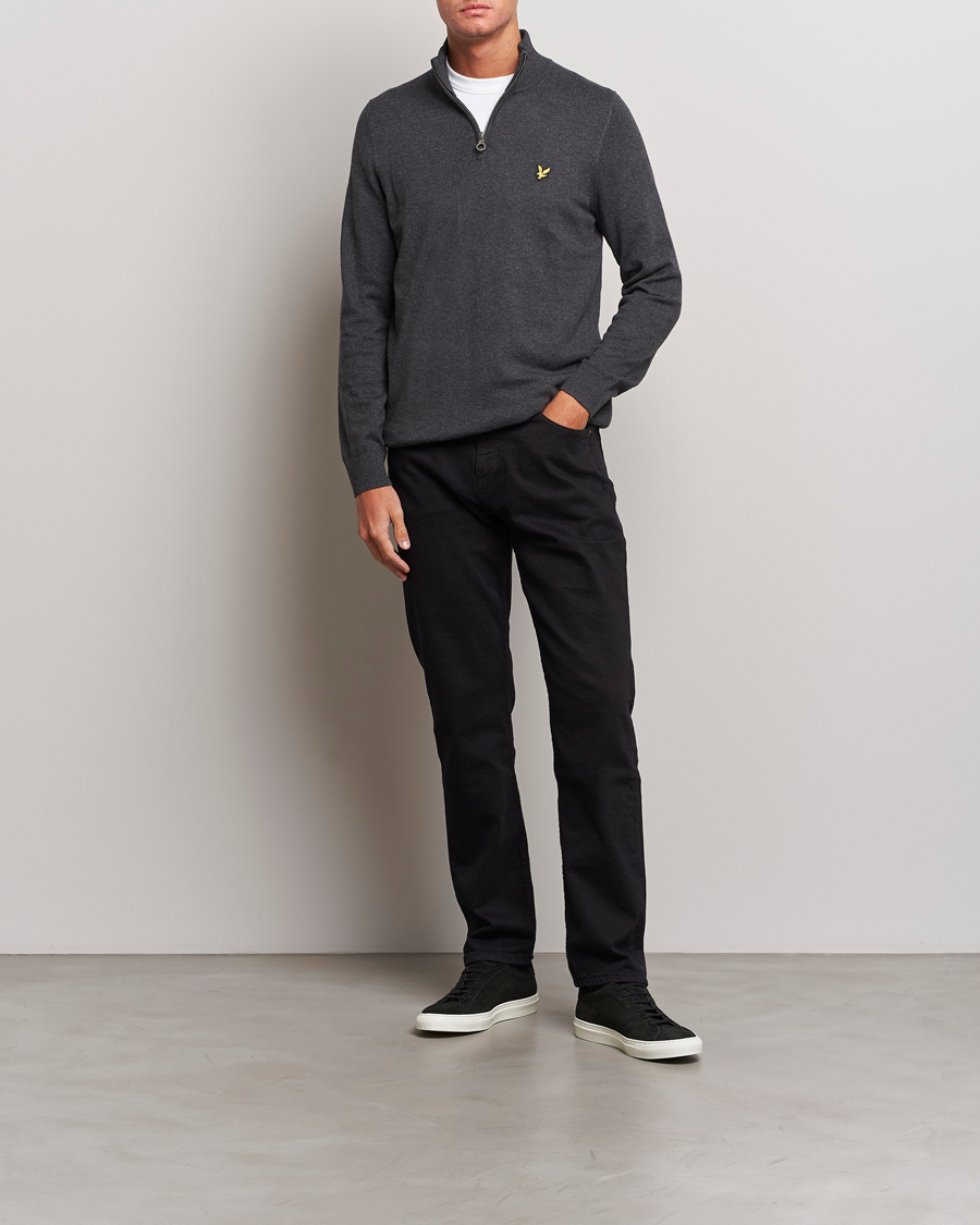 Herre | Gensere | Lyle & Scott | Cotton/Merino Half Zip Charcoal Marl