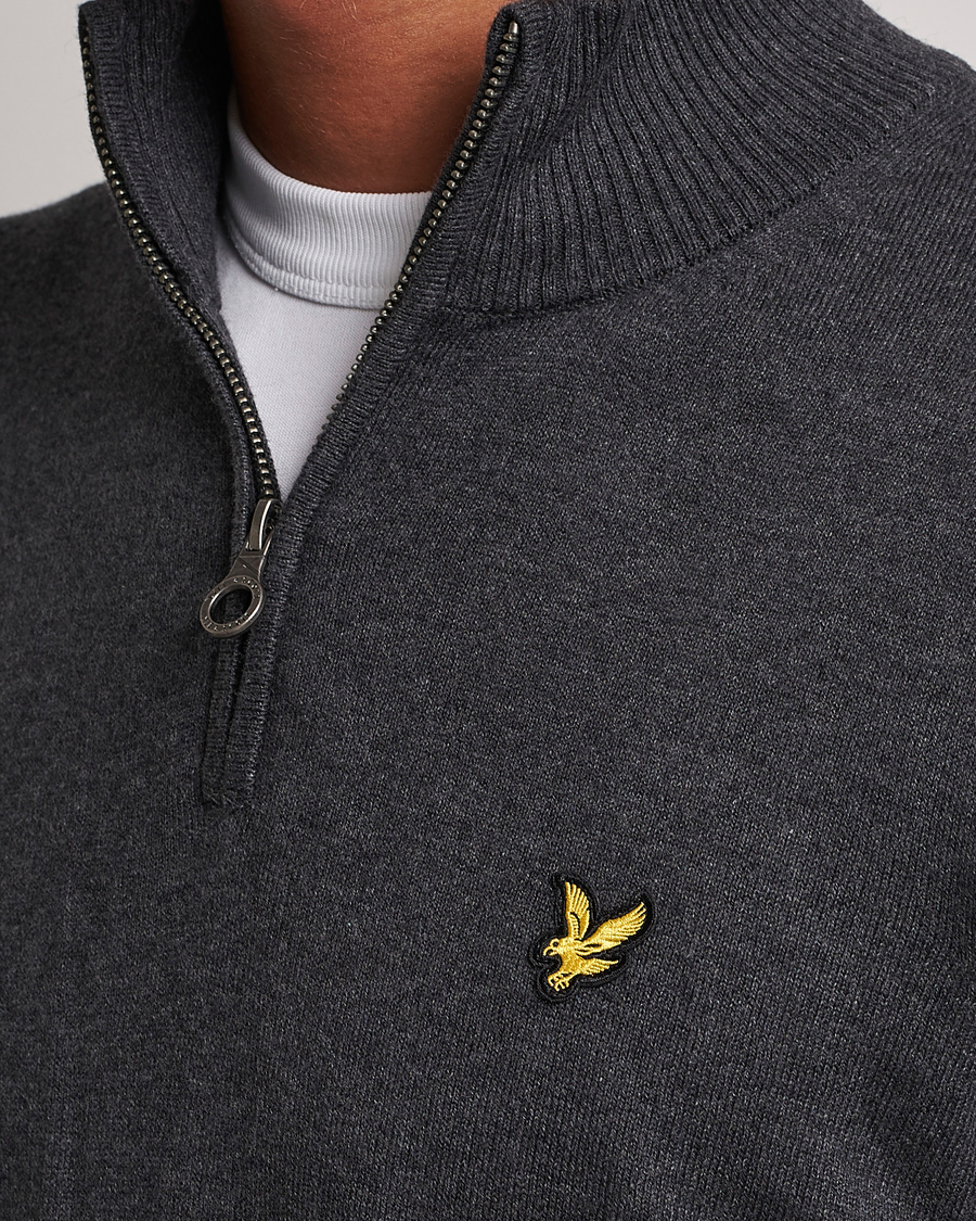 Herre | Gensere | Lyle & Scott | Cotton/Merino Half Zip Charcoal Marl