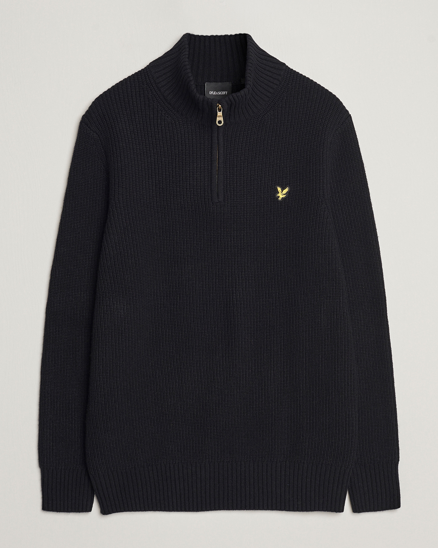 Herre | Gensere | Lyle & Scott | Heavy Ribbed Knitted Half Zip Jet Black