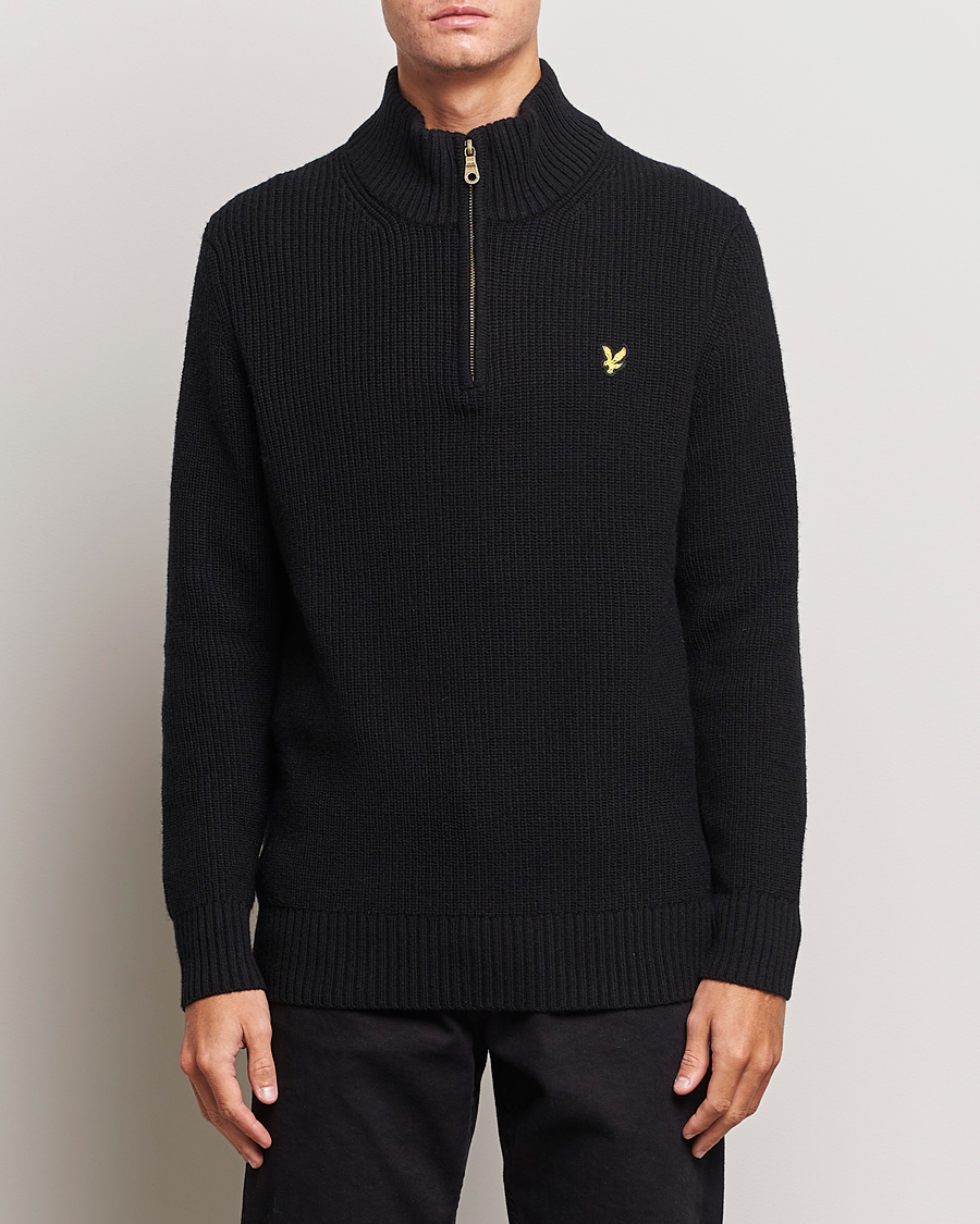 Herre | Gensere | Lyle & Scott | Heavy Ribbed Knitted Half Zip Jet Black