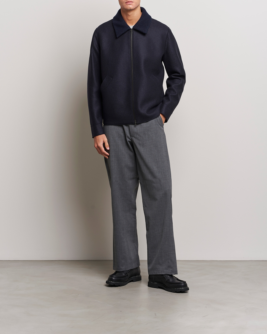 Herre | Jakker | Harris Wharf London | Pressed Wool Boucle Golf Jacket Navy