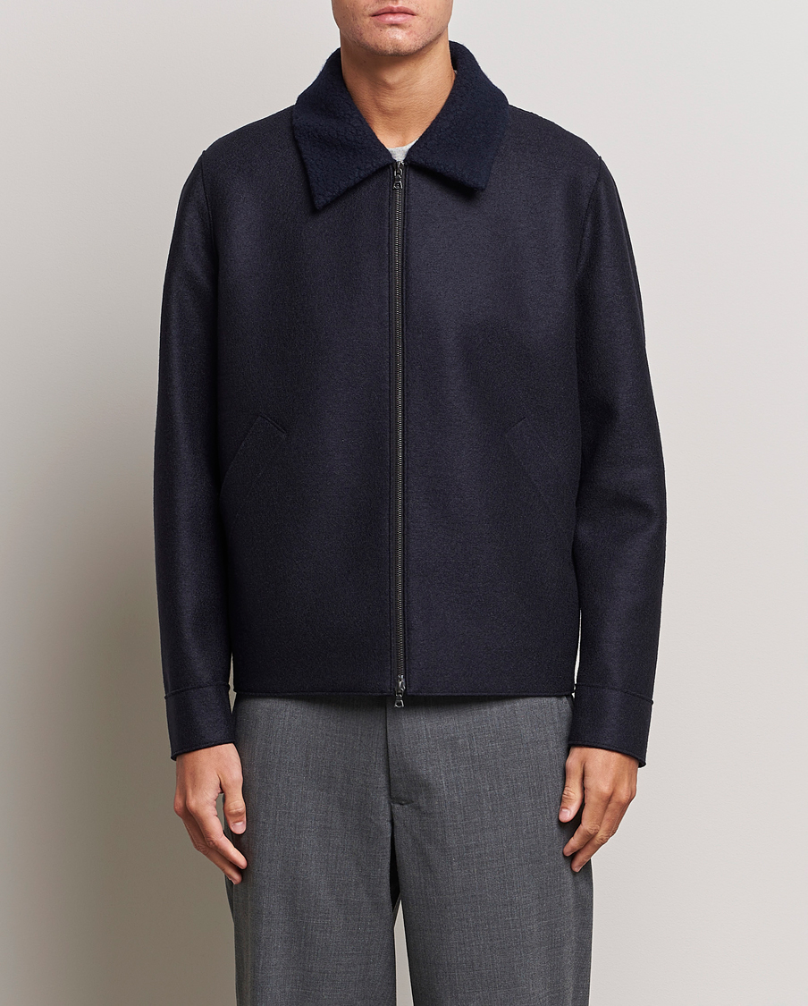 Herre |  | Harris Wharf London | Pressed Wool Boucle Golf Jacket Navy