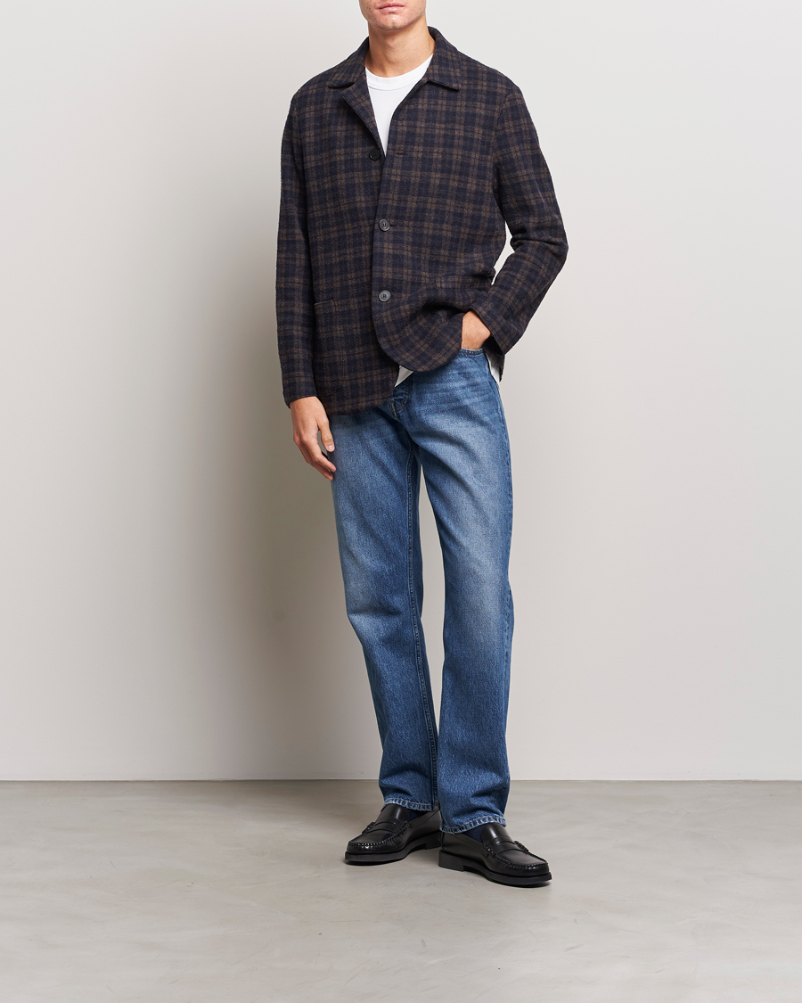 Herre | Dressjakker | Harris Wharf London | Dropped Shoulder Checked Jacket Navy/Brown