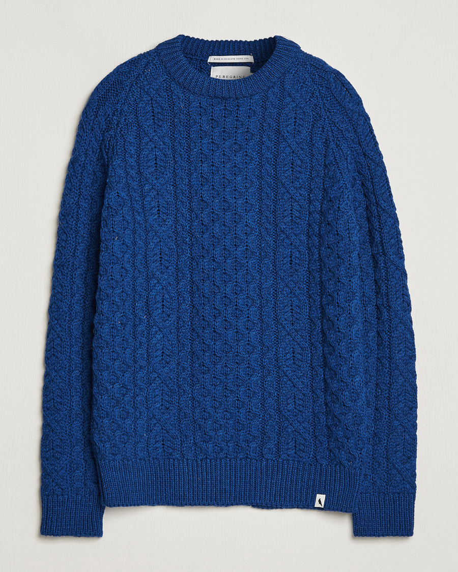 Herre | Peregrine | Peregrine | Hudson Wool Aran Knitted Jumper Cobalt
