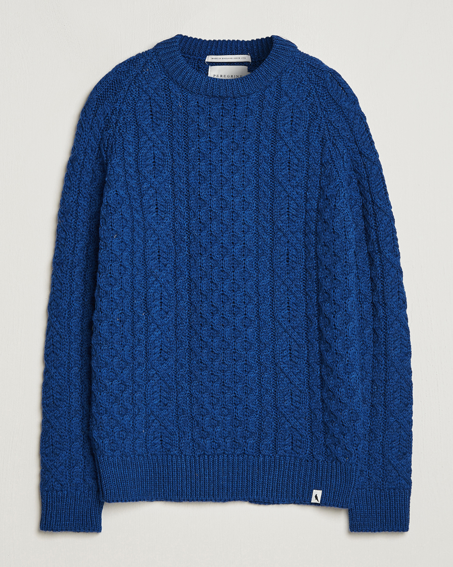 Herre | Gensere | Peregrine | Hudson Wool Aran Knitted Jumper Cobalt