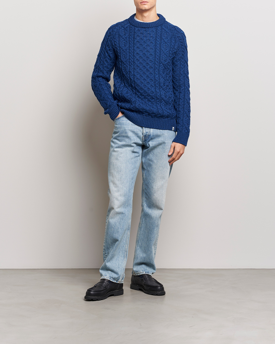 Herre | Gensere | Peregrine | Hudson Wool Aran Knitted Jumper Cobalt