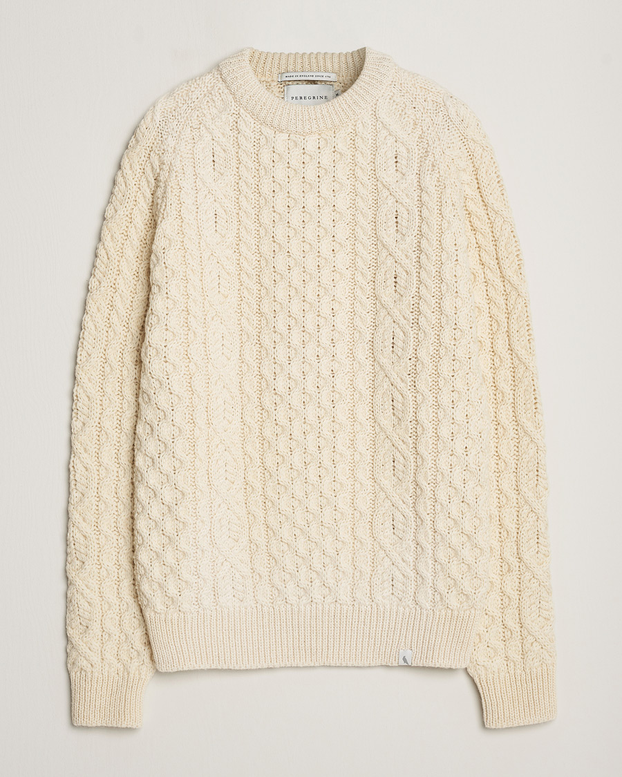 Herre | Gensere | Peregrine | Hudson Wool Aran Knitted Jumper Ecru
